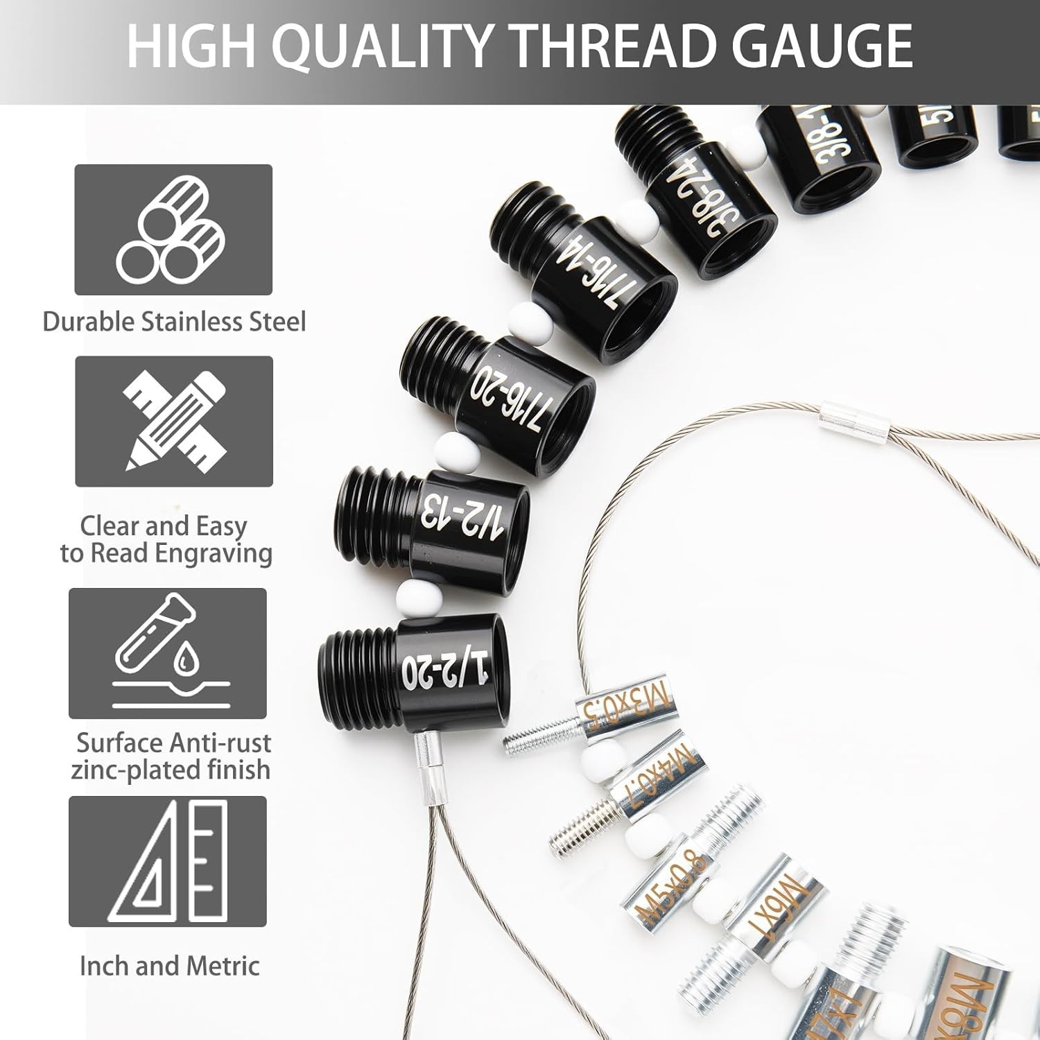 Nut and Bolt Thread Checker Inch & Metric Thread Gauge Nut and Bolt Size Gauge N