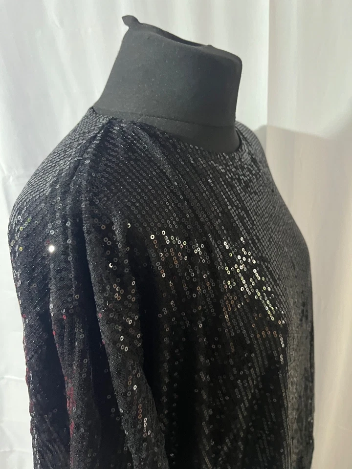 Top túnica lentejuelas negro Boohoo talla 22 manga corta poliéster mujer Foto 4 de 4