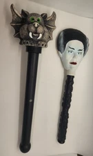 Vintage Lot of 2 Halloween Plastic Light Sticks Bat & Universal Studios Monsters