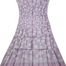 Namaste Vintage Lilac Sarees 100% Pure Silk Floral Printed Sari 6YD Craft Fabric