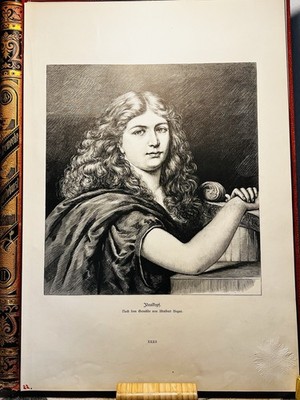 Idealkopf 1879 HOLZSTICH Ragas Mädchen Portrait Klassisch Kunst Antik Radierung