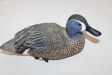 Beautiful Hand Carved Wooden Blue Wing Teal Decoy Decorativ Life Size Glass Eyes