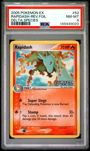RAPIDASH REVERSE HOLO 52/113 DELTA SPECIES POKEMON PSA 8