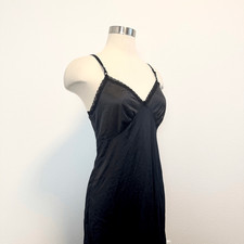 Vintage Sears Black 60s Scallop Slip Dress Nightgown 34 S