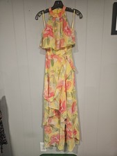 Eliza J Floral Halter Neck High-Low Sleeveless Dress Size 0 Yellow and Pink NWT 