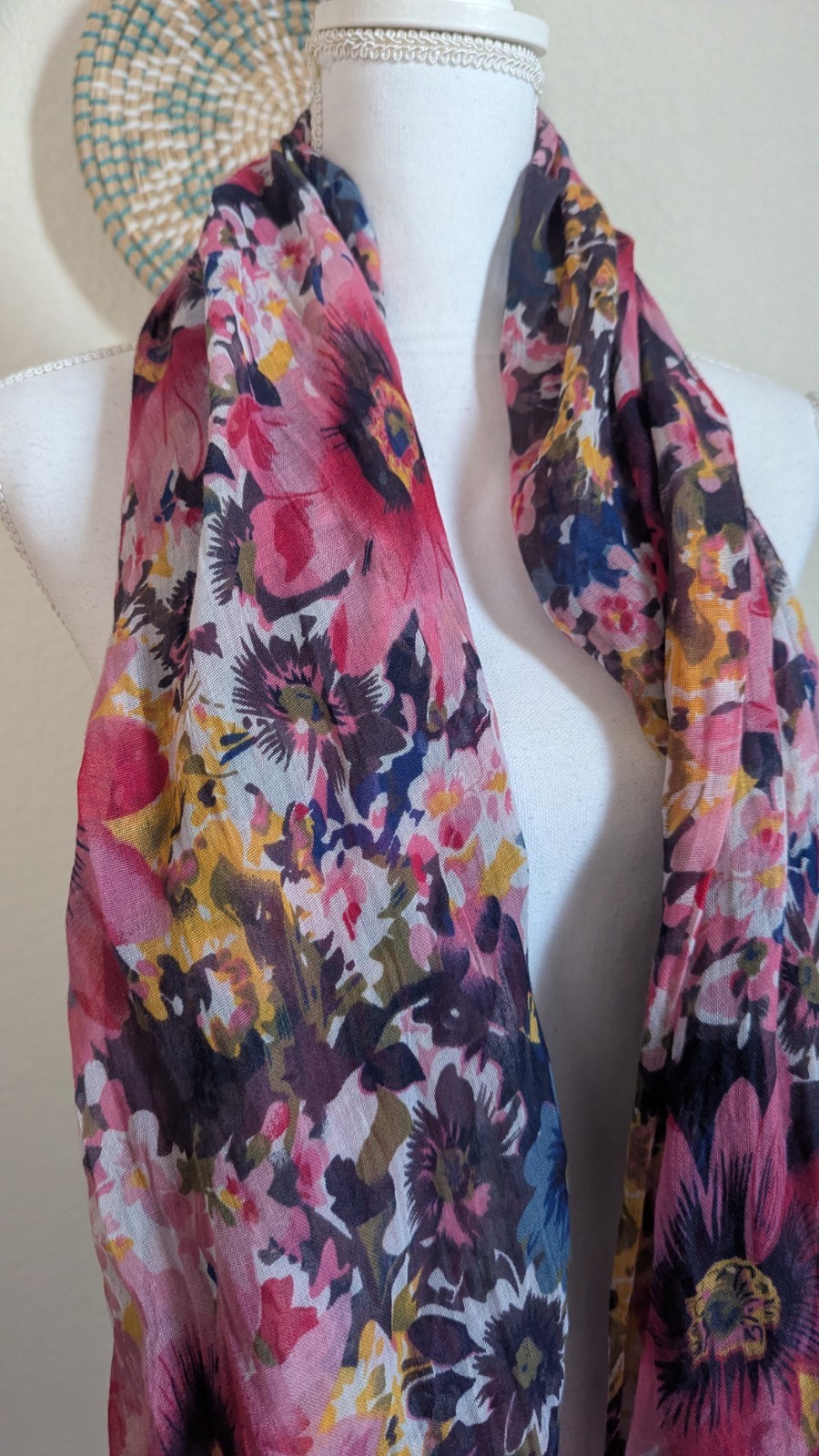 Floral Multicolor Rectangular Scarf Polyester Boh… - image 11