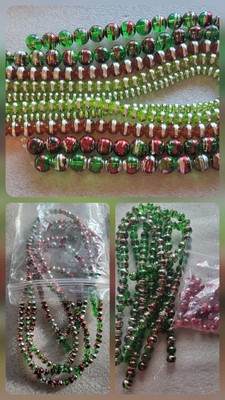 Craft  Bead Bundle 12 Red Green 15 to 16''  Plus Round  Single Beads Christmas 