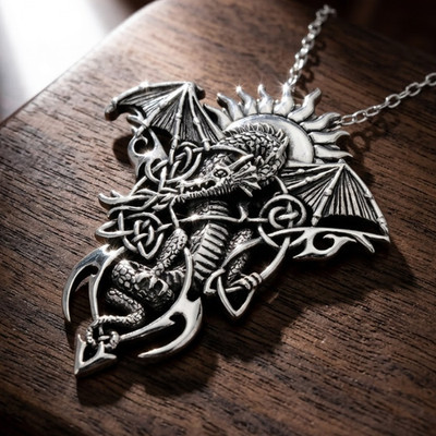 Großer Sterling Silber Stammes Keltischer Knoten Drache Anhänger Mittelalter Gothic Schmuck