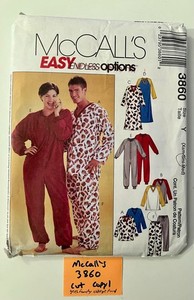 McCall’s 3860, Adult Jumpsuit, Nightshirt, Top, Pants, Small, Cut