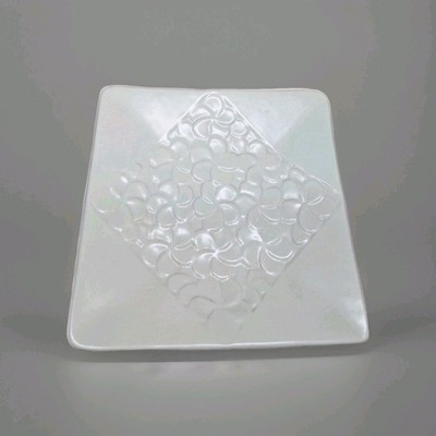Vintage Jenggala Keramik Bali White Square Plate Floral Relief 7'' Indonesia...