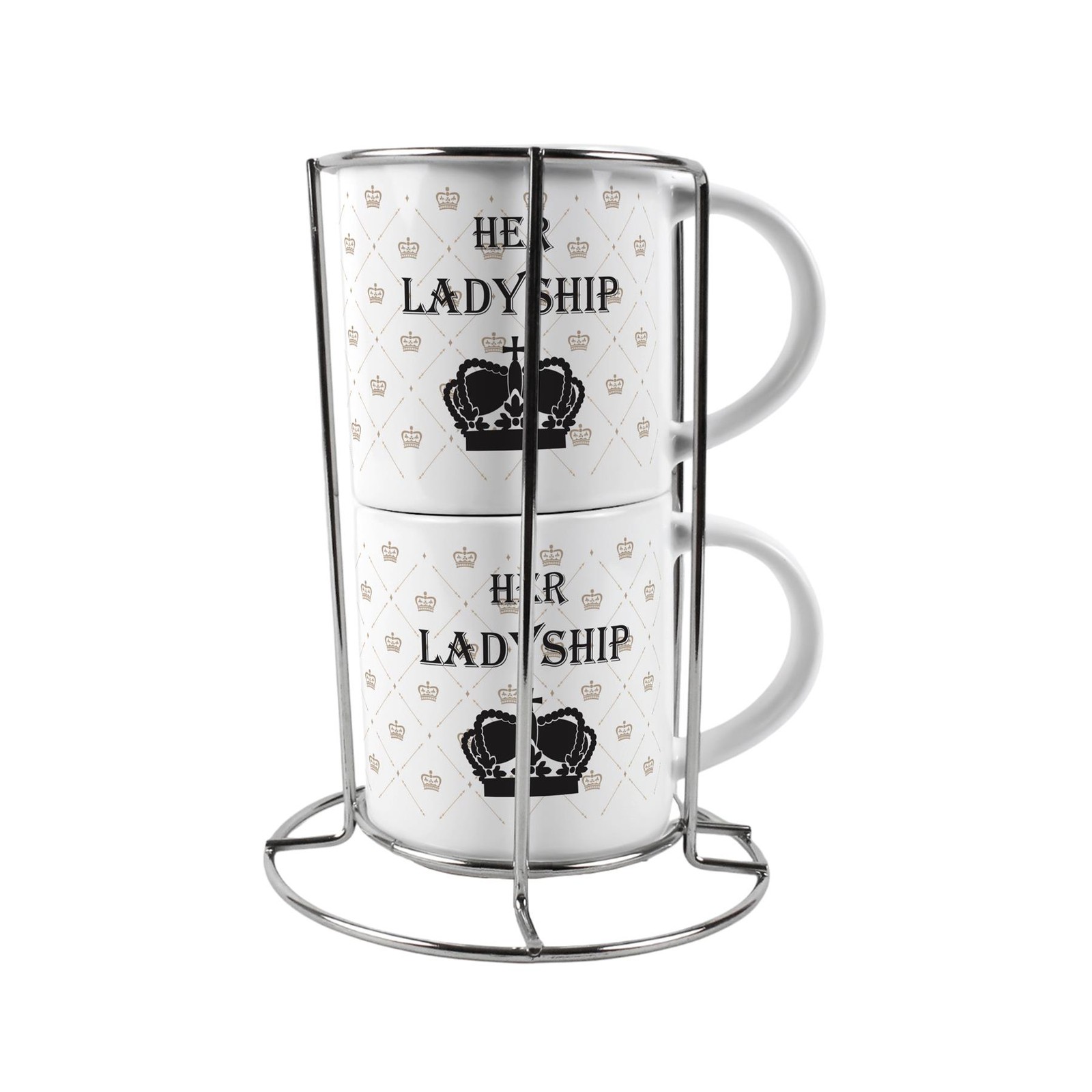 Lady & Ladyship Stacking Mugs Set with Stand - Gifts for Couples