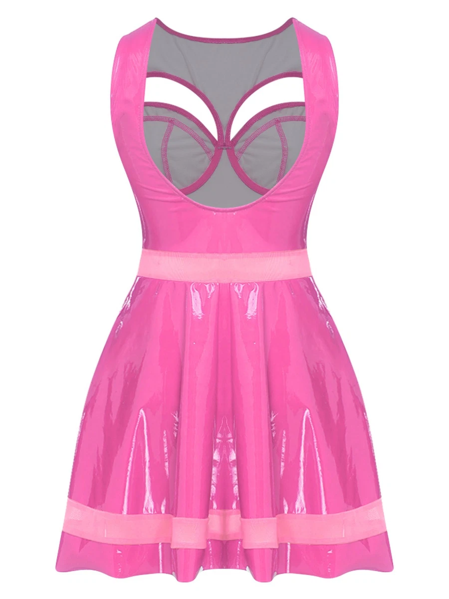pink pvc dress uk Pink leather dress pvc dress vinyl dress wet look