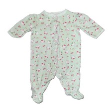 3 Month Little Me Green/Pink Floral  Cat Print Footed Sleeper