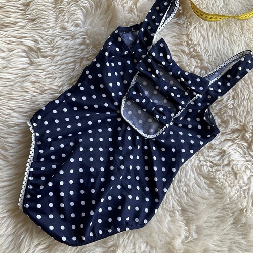Catalina Vintage Girls Polka Dot Swimsuit Size 6X Bows Ruffled Trim Youth/Kids