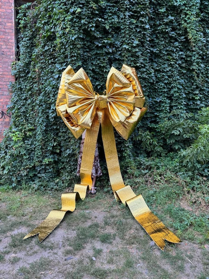Large 62 Inch Gold Glitter Bow Giant Christmas Holiday Wall Decor, Big Party - Image 3 of 4