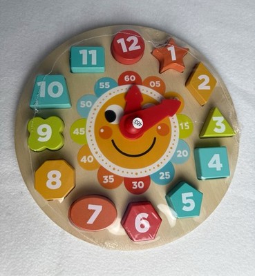 Clock Wooden Toy for Toddlers Montessori Sensory, Shape, Colors, & Learning NEW