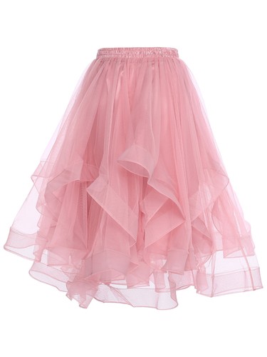Women Elastic Waistband Irregular Hem Puffy Tulle Skirt Dance Birthday Party - 第 31/55 張圖片
