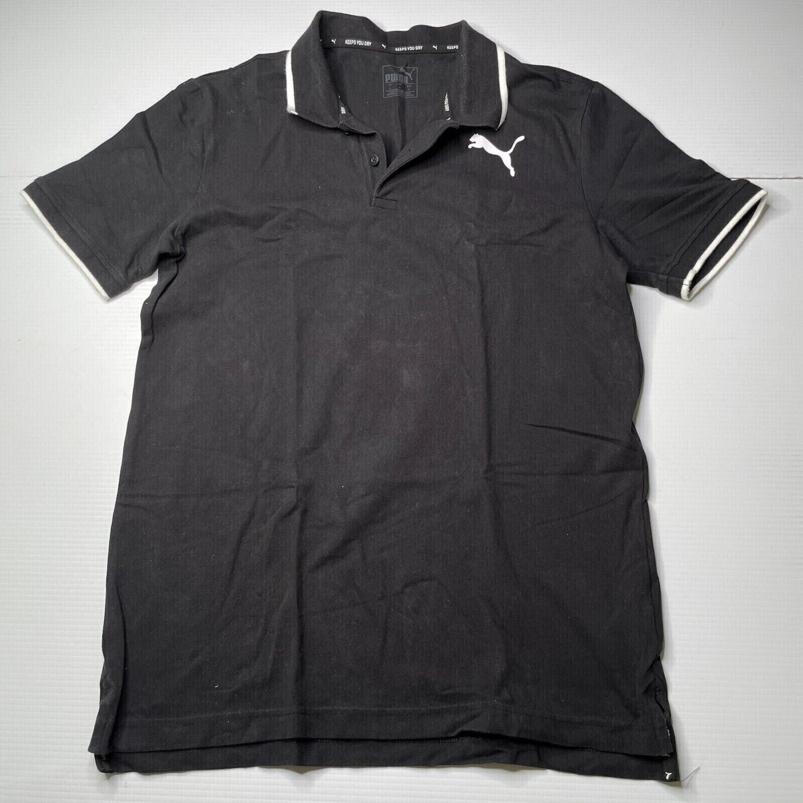 Puma Mens Black Logo Polo Shirt Size S Casual Summer Fashion Fit