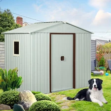 6ft x 5ft Outdoor Storage Shed Metal Garden Tool Shed with Window White