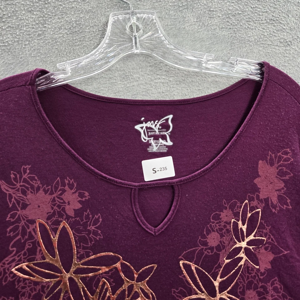 Camiseta JMS Just My Size Mujer Top 3X Púrpura Camisa Floral Globo Manga 3/4 LEER Foto 4 de 4