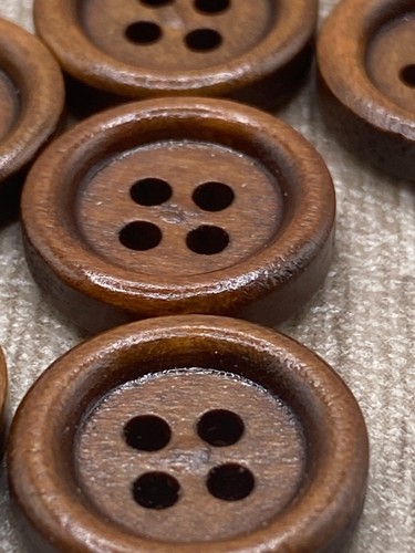13mm Brown Wooden Buttons Sewing Knitting Cardigan 4 Hole Rim Edge Flat Back - Picture 17 of 18