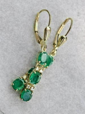 2.30 Ct Oval Cut Lab Created Emerald Dangle/Drop Earrings 14K Yellow Gold Plated