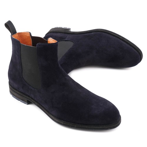 Blue Calf Suede Chelsea Ankle Boots 