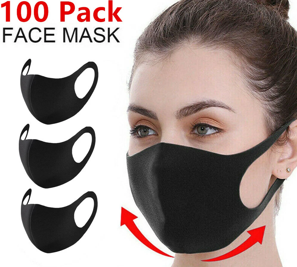 100x Black Reusable Foam Sponge Face Mask Cloth Washable Breathable Face Cover