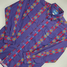 Wrangler Men's Aztec Western Cowboy Pearl Snap Button-Up Sz L Purple Long Sleeve
