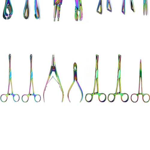 Multi Rainbow Body Piercing Instruments Kit of 7 Pcs Tools Penington Forceps - product listing photo