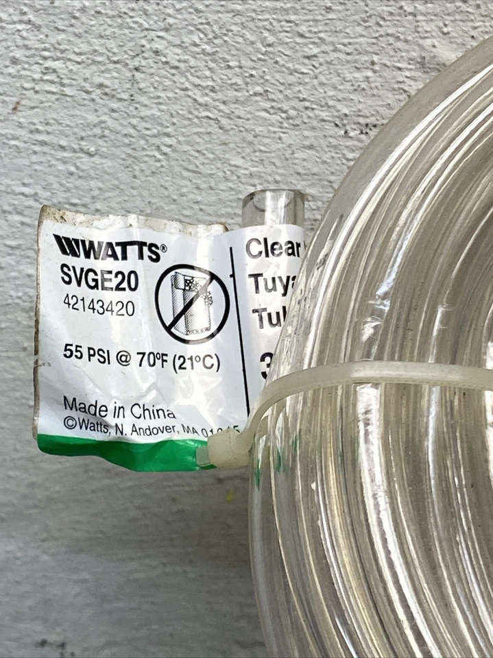 Watts Clear Vinyl Tubing 55 PSI @ 70F SVGE20 3/8"X 1/4"X 20’ - Image 2 of 3
