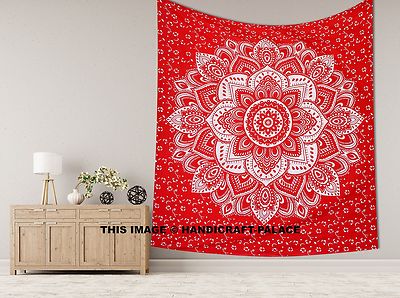 Red Silver Wall Hanging Cotton Ombre Mandala King Tapestry Hippie Blanket Throw