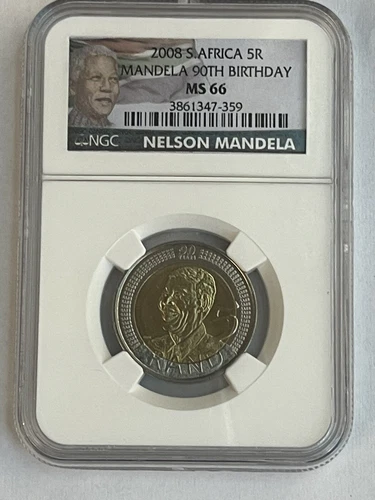 2008 South Africa 5 Rand Nelson Mandela's 90th Birthday Coin NGC MS66