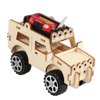 Wooden Electric Car Model Blocks DIY Kids Assembling Toy Science Experiment  Kit