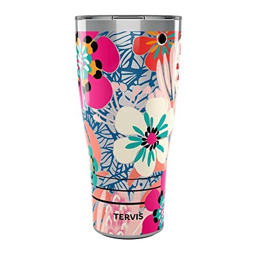 Traveler Bright Wild Blooms Triple Walled Insulated Tumbler Travel Cup Keeps ...