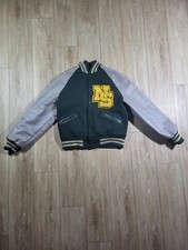 Blouson Teddy Vintage 90s Made in USA Taille XL Bordeau et Gris Campus Varsity