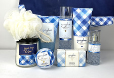 8 PC Gift Set GINGHAM Full  Travel Sz Mist Scrub Fizzy Candle Bath  Body Works