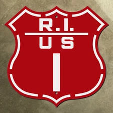 Rhode Island US route 1 highway marker road sign shield 1946 red Providence