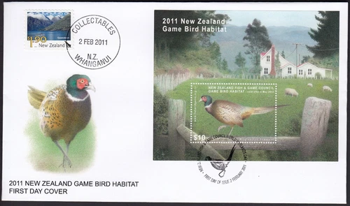 NEW ZEALAND 2011 Game Bird Habitat $10 Ring-necked Pheasant M/S on FDC