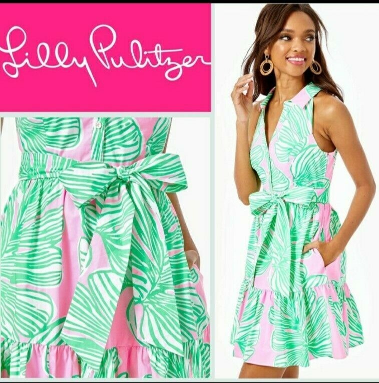 lilly pulitzer trisha shirt dress NWT Lilly Pulitzer Trisha Shirt Dress Who Let The Fronds Out Mandevilla Pink 0