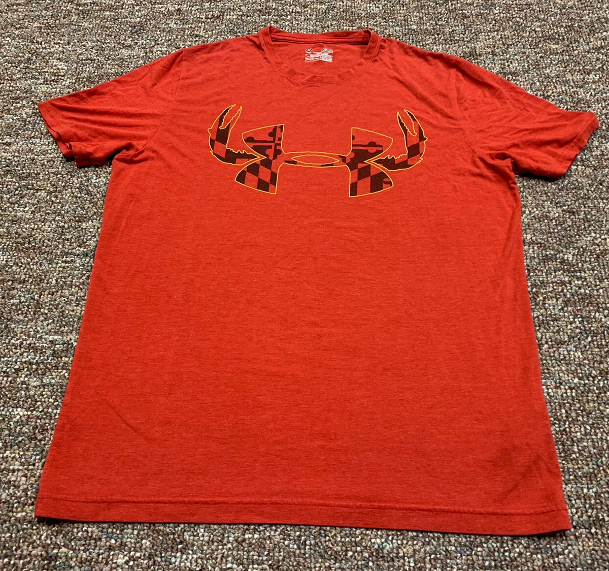 Under Armour Heat Gear Maryland Flag Crab T Shirt Mens Medium Red Loose Fit