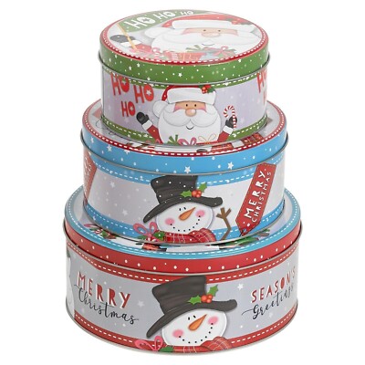 3 Stück Weihnachten Plätzchen und Kuchen Weihnachtskeks Aufbewahrung Nesting Blech Set Rund