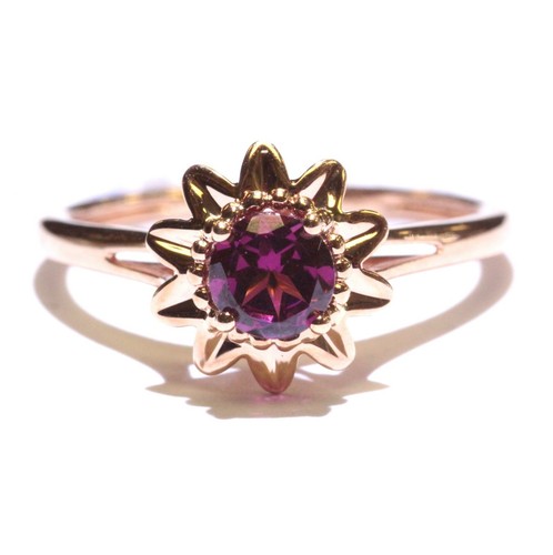 Nuevo Anillo Oro Rosa 10k Natural Redondo Rodolita Granate Piedras Preciosas 2.3g Damas