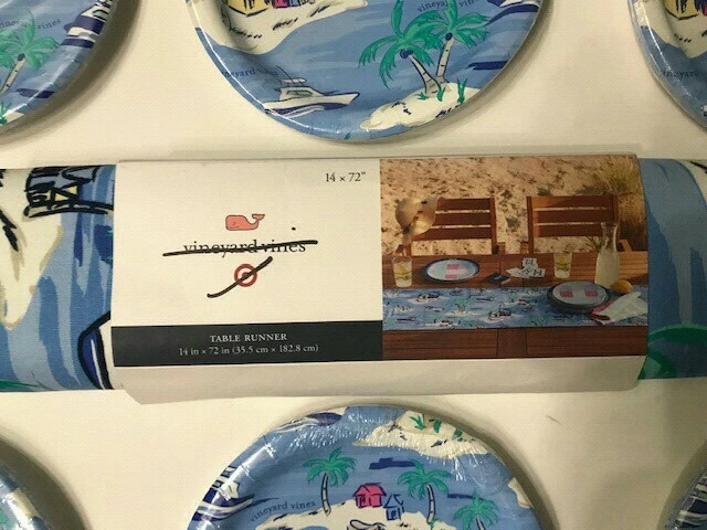 Vineyard Vines Blue White Ship Island Beach Table Runner 60 Appetizer Plates New - Image 4 of 4