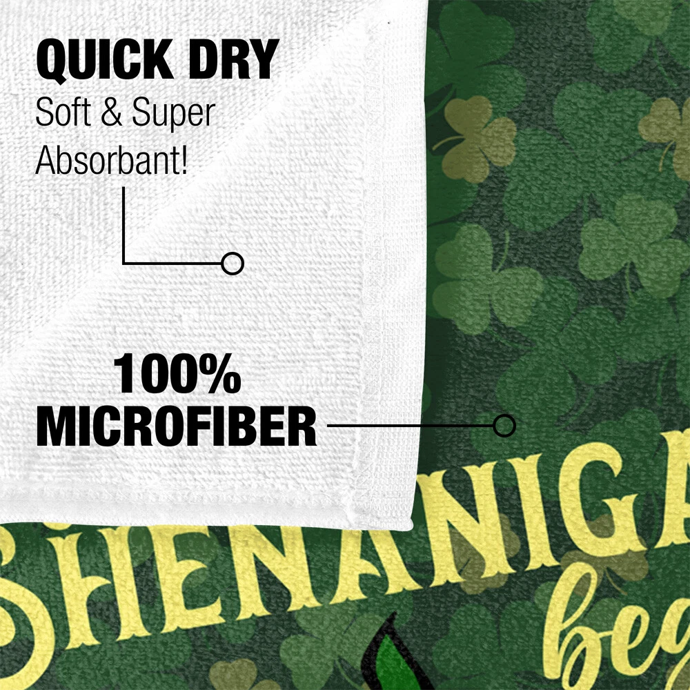 St. Patrick's Day Beach Towel Clover Gnomes 30"x60" Lightweight Microfiber Bath