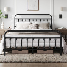 Vintage Iron King Bed Frame 5Ft High Headboard Footboard Storage Black