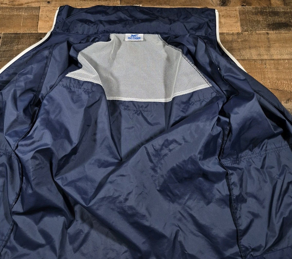 Vintage Asics Tiger Windbreaker Track Jacket Mens Medium Blue 80s