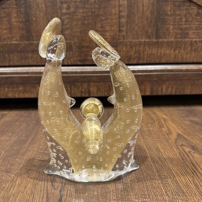 VTG Murano Italy Art Glass Nativity Holy Family Figurine Gold Flecks Christmas