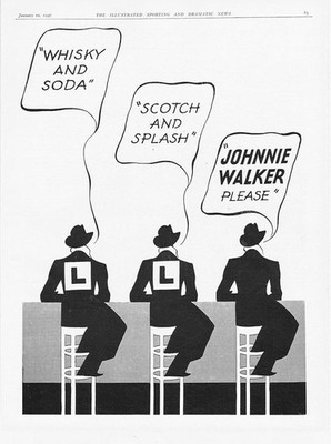 JOHNNIE WALKER Please: Whisky & Soda Scotch & Splash - Vintage Werbung 1936