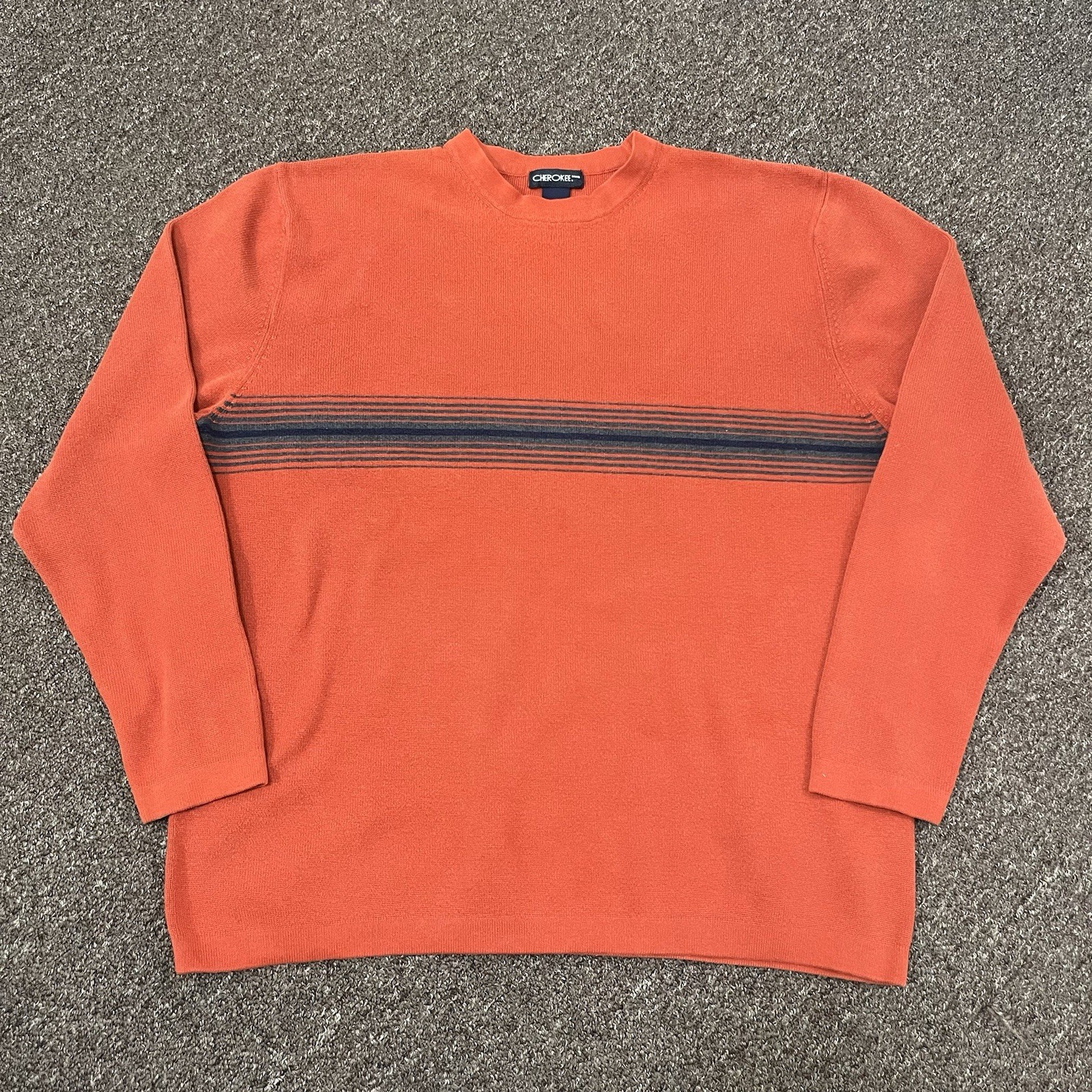 Cherokee Cotton Stripe Pullover Sweater Size XL Orange Vintage Y2K 90s Crewneck